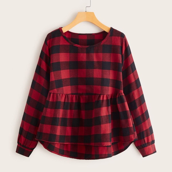 

Buffalo Plaid High Low Peplum Blouse, Multicolor