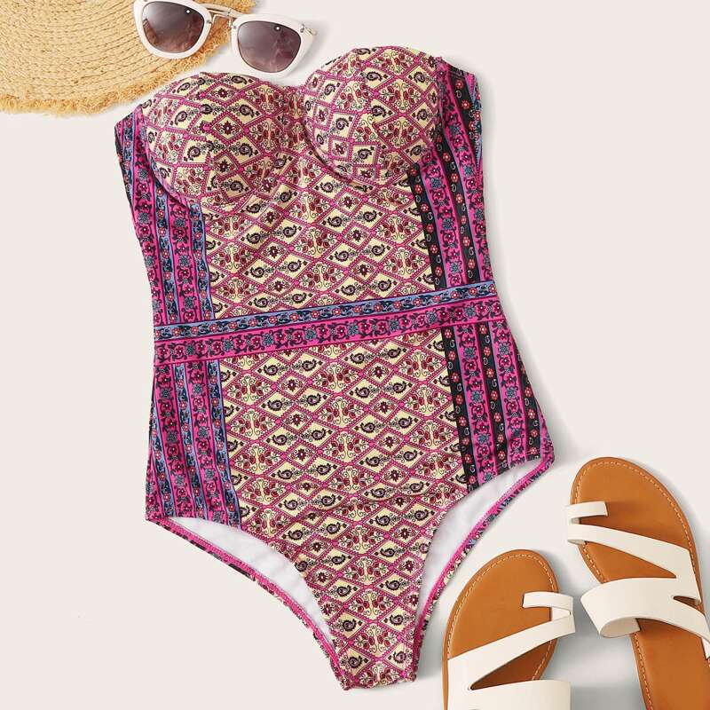 

Tribal Underwire Bandeau One Piece Swimwear, Multicolor
