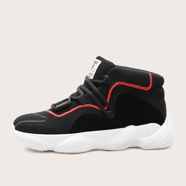 

Men Lace-up Front Embroidered Detail Sneakers, Black