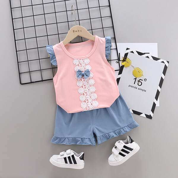 

Toddler Girls Appliques Bow Front Tank Top & Shorts, Multicolor