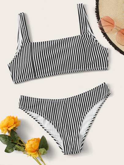 Striped Knot Back Bikini Set