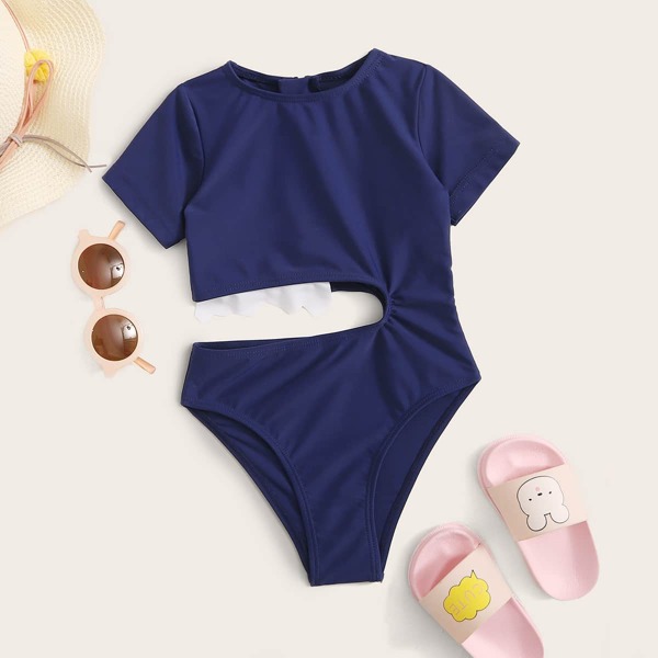 

Toddler Girls Cut Out Short Sleeve One Piece Swimwear, Navy