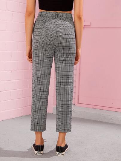 Pantalon à carreaux avec bouton