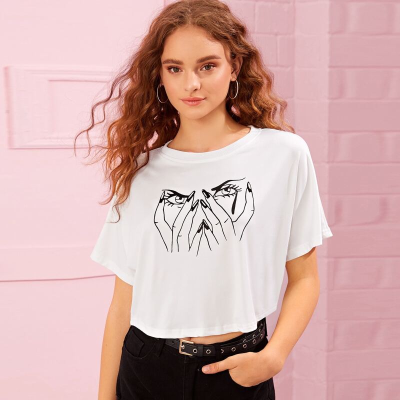 

Face Print Crop Tee, White