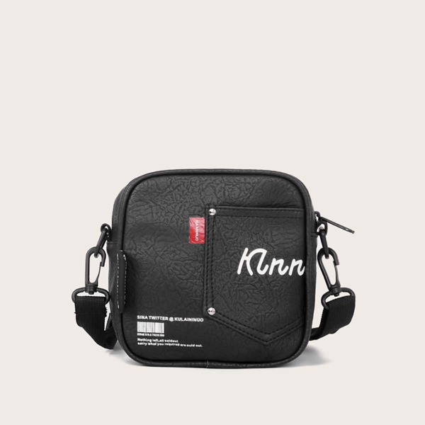 

Men Letter Graphic Crossbody Bag, Black