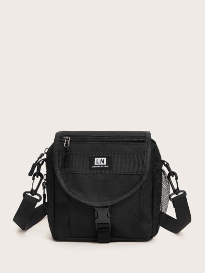 Release Buckle Decor Canvas Crossbody Bag
