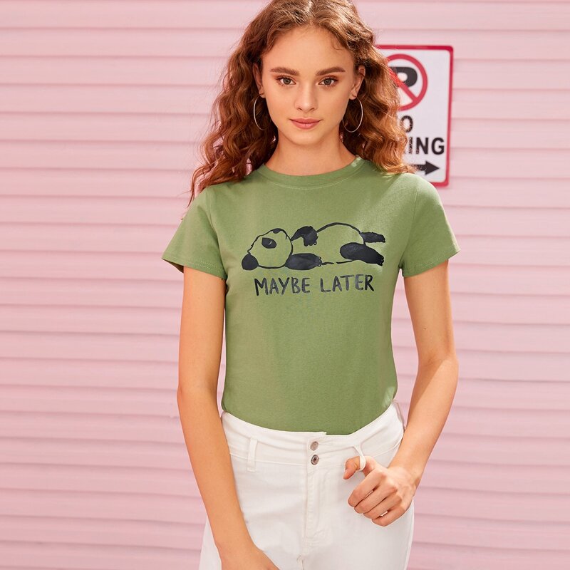 

Cartoon & Letter Graphic Tee, Green