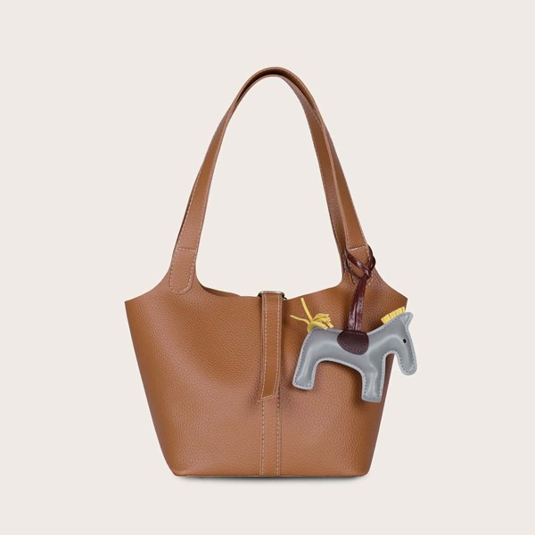

Girls Horse Charm Minimalist Tote Bag, Brown