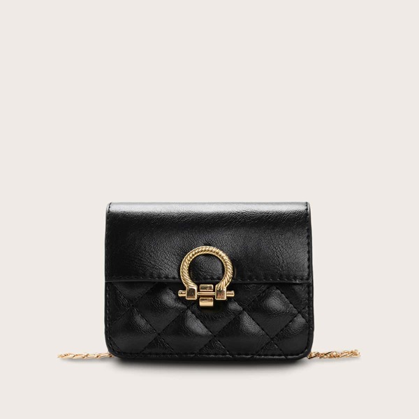 

Girls Quilted Flap Chain Bag, Black