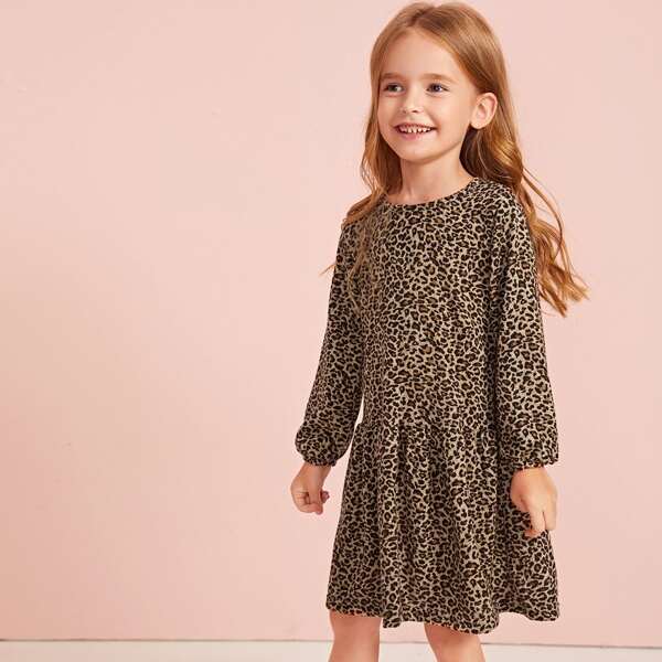 

Toddler Girls Leopard Ruffle Hem Babydoll Dress, Multicolor