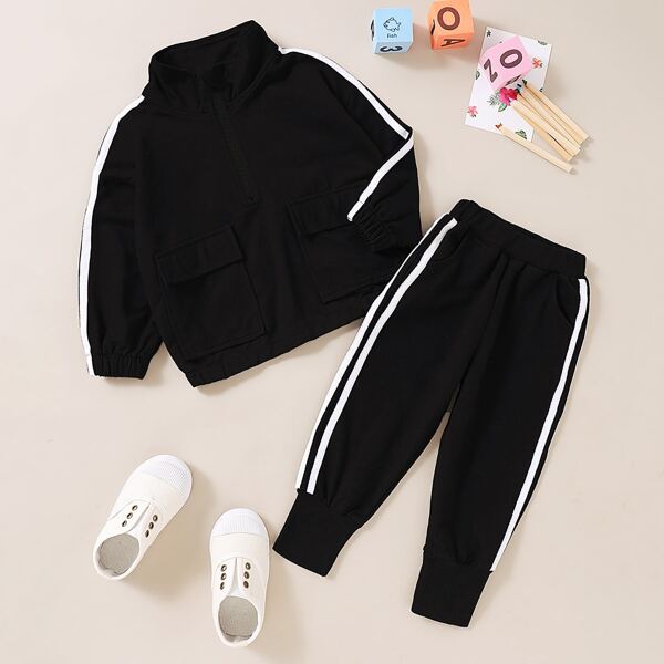 

Toddler Girls Side Stripe High Neck Tracksuit Set, Black