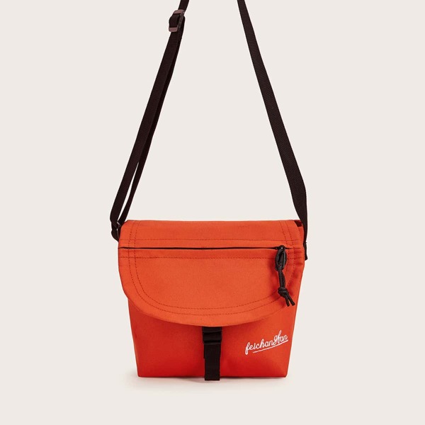 

Zip Front Letter Graphic Crossbody Bag, Orange