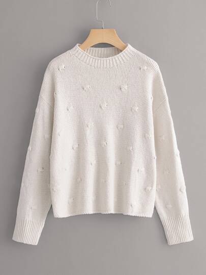 Drop Shoulder Popcorn Knit Sweater