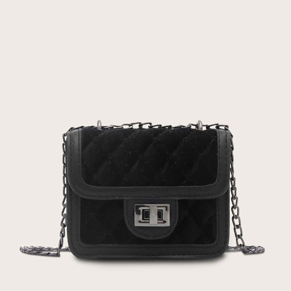 

Girls Twist Lock Quilted Chain Crossbody Bag, Black