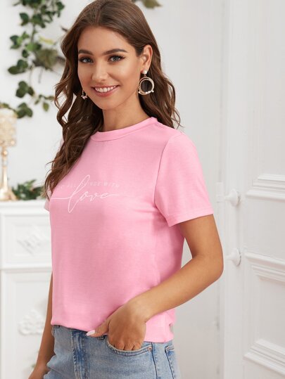 Slogan Graphic Round Neck Tee