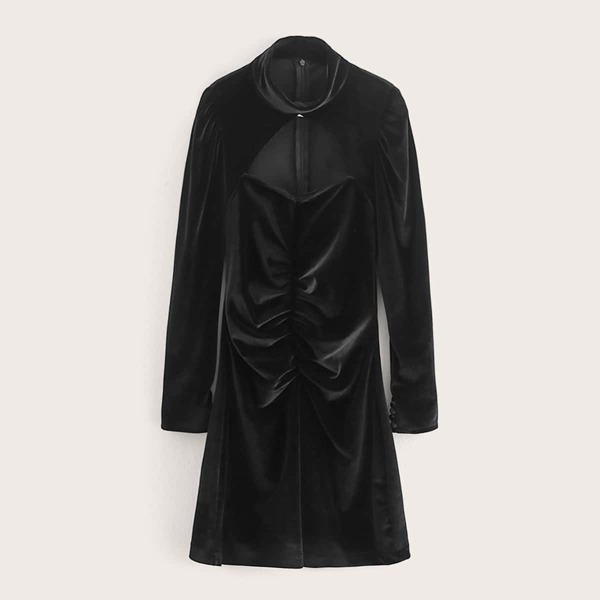 

Cut Out Ruched Front Velvet Dress, Black