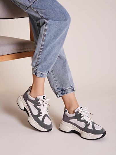 Lace-up Front Mesh Panel Chunky Sneakers