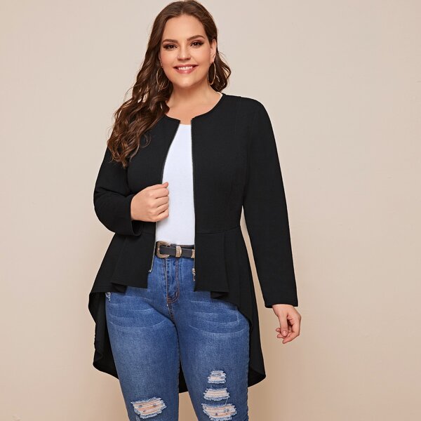 

Plus Zip Up Dip Hem Jacket, Black