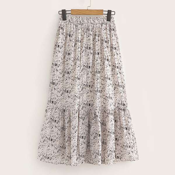 

All Over Print Elastic Waist Skirt, Multicolor