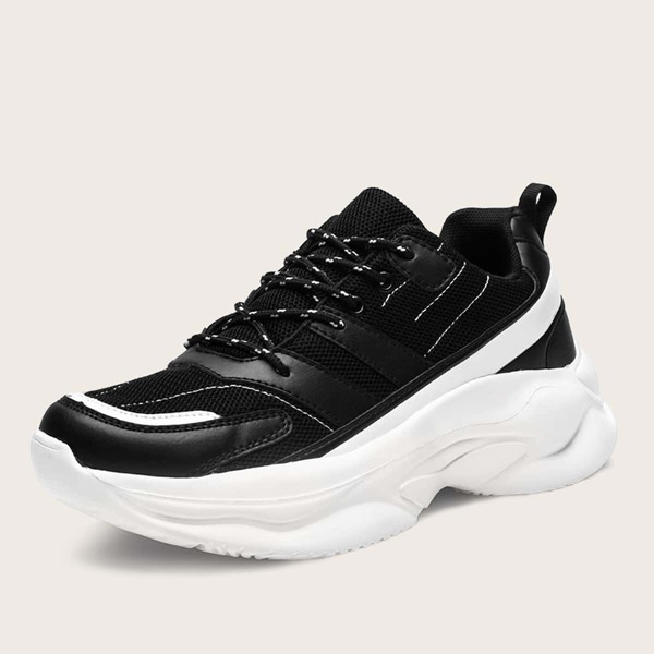 

Men Lace-up Front Chunky Sneakers, Black and white