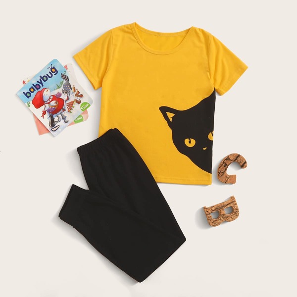 

Boys Cat Print Tee & Joggers PJ Set, Multicolor