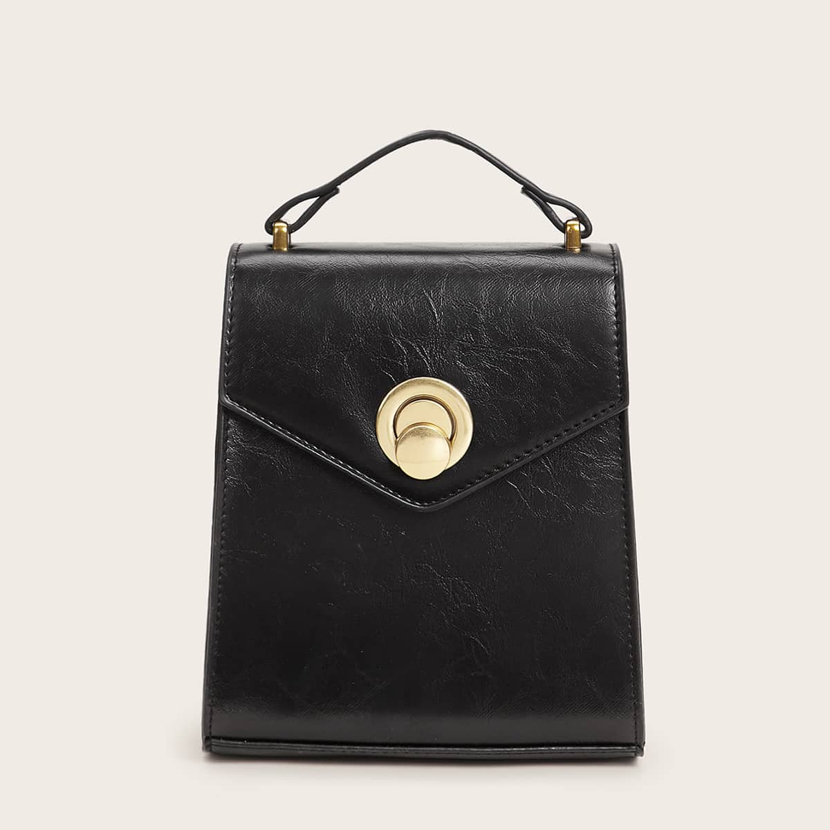 

Metal Lock Trapezoid Satchel Bag, Black