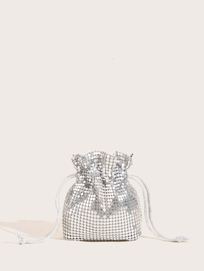 Metallic Clutch Bag With Drawstring