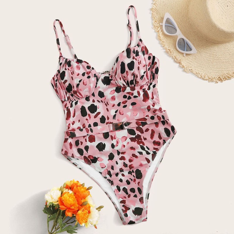 

Leopard Belted One Piece Swimsuit, Multicolor