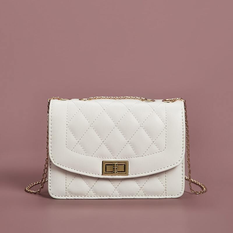 

Quilted Flap Twist Lock Chain Bag, White
