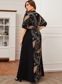 Vestido línea A con estampado de cadena y leopardo - grande - Multicolor - Ver 2