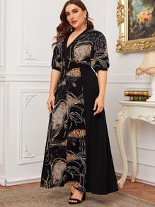 Vestido línea A con estampado de cadena y leopardo - grande - Multicolor - Ver 4