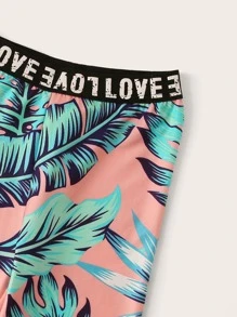 SHEIN Tween Girl Tropical Print Letter Tape Top & Leggings Set - Multicolor - View 3