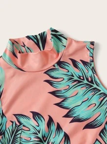 SHEIN Tween Girl Tropical Print Letter Tape Top & Leggings Set - Multicolor - View 4