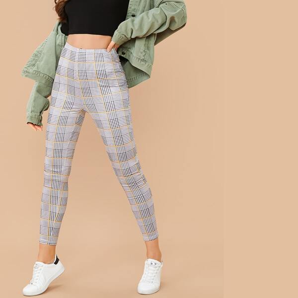 

Plaid Ankle-Cut Skinny Pants, Grey