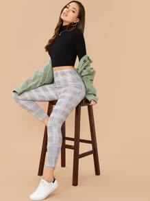 SHEIN 格紋緊身短版褲子 - 灰色 - 查看 4