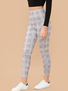 SHEIN 格紋緊身短版褲子 - 灰色 - 查看 6