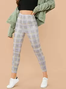 SHEIN 格紋緊身短版褲子 - 灰色 - 查看 1