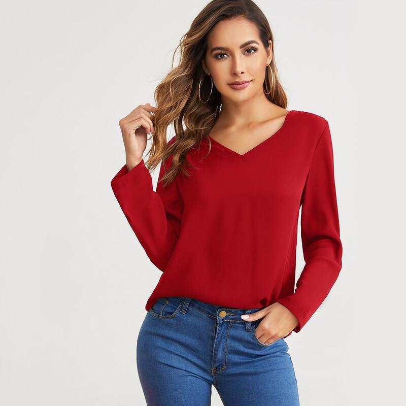 

Roll Tab Sleeve Solid Top, Burgundy