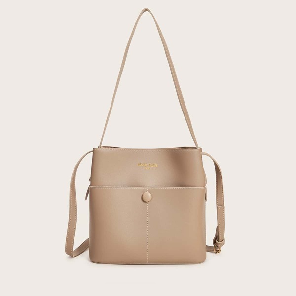 

Pocket Front Letter Graphic Tote Bag, Khaki