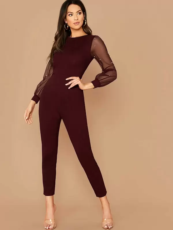 sheer sleeve jumpsuit
