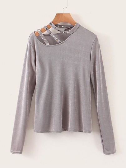 Asymmetric Neck Studded Tee