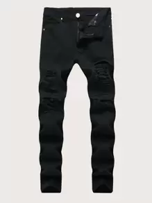 Manfinity Hypemode Men Ripped Solid Jeans - Black - View 1