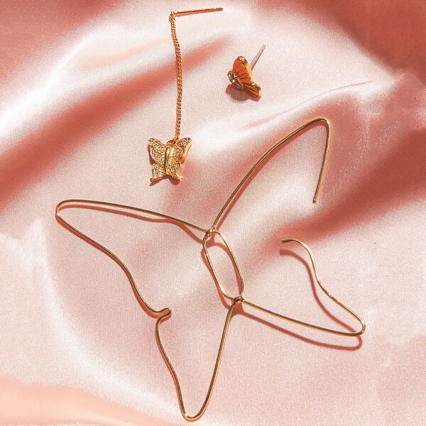 

3pcs Butterfly Decor Earrings, Gold