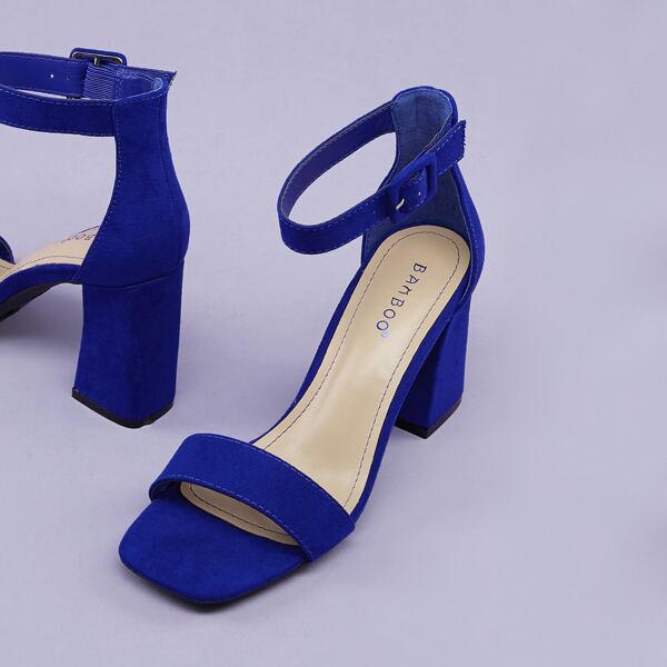 

Square Open Toe Ankle Strap Chunky Heel Sandals, Blue