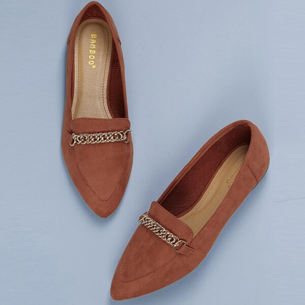 

Pointed Toe Chain Detail Flats, Red