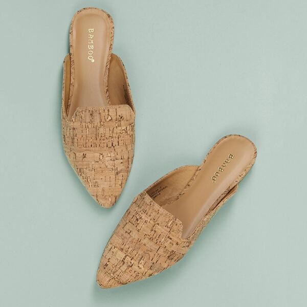 

Cork Detail Pointed Toe Open Back Flats, Multicolor