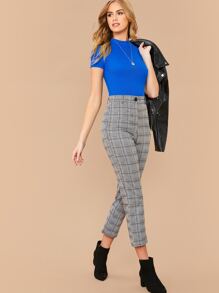 SHEIN Essnce Camiseta tejida de canalé de cuello alto - Azul - Ver 5