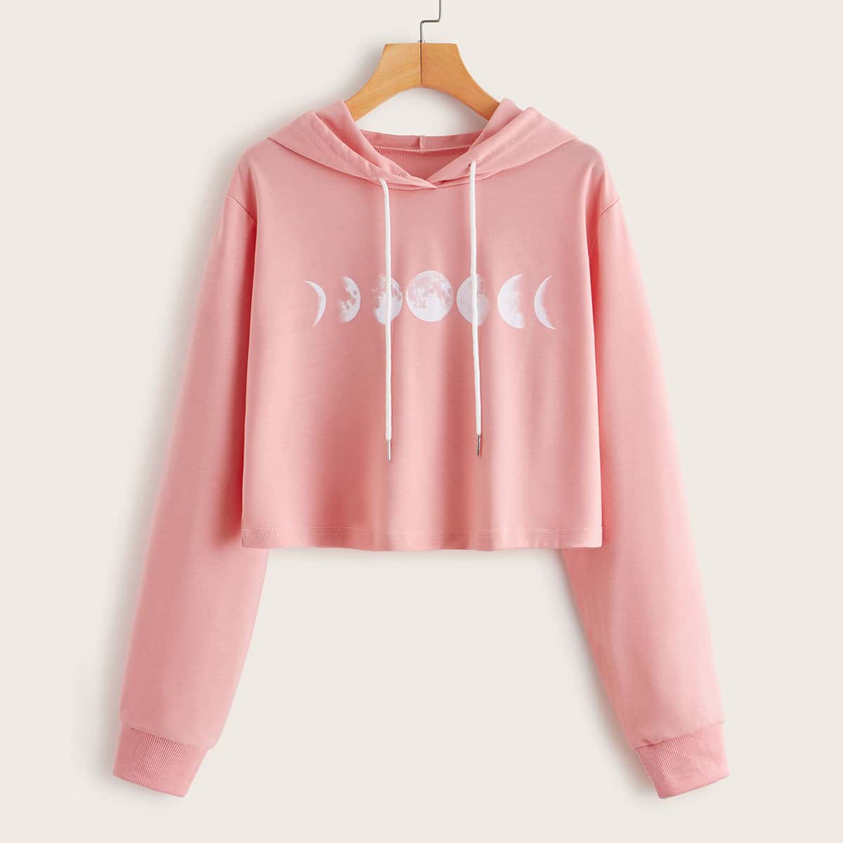 

Moon Print Crop Hoodie, Pink