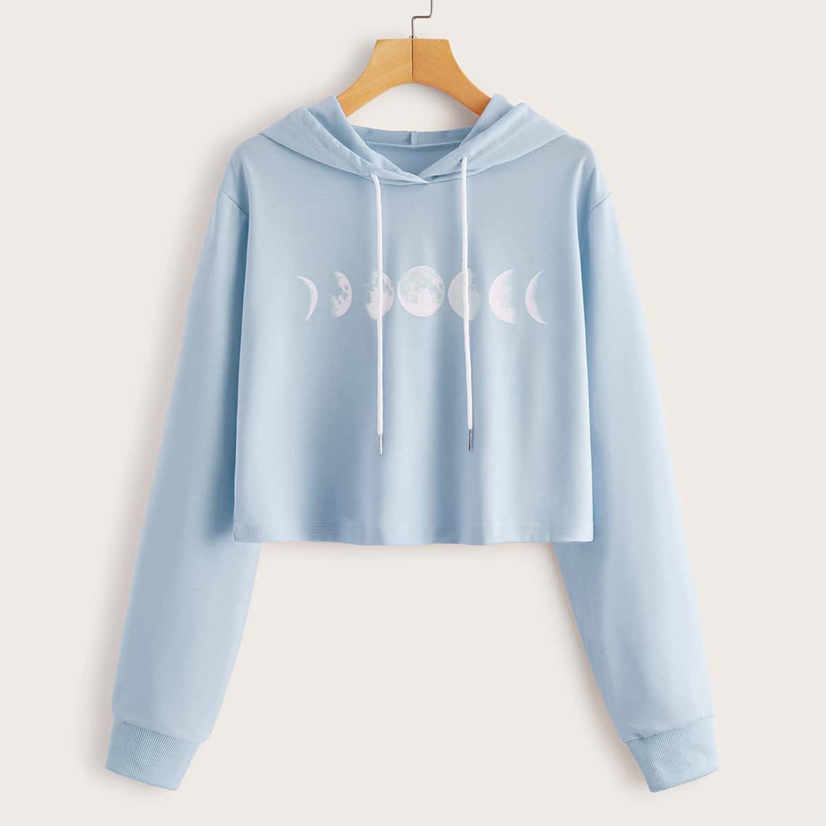 

Moon Print Crop Hoodie, Blue pastel
