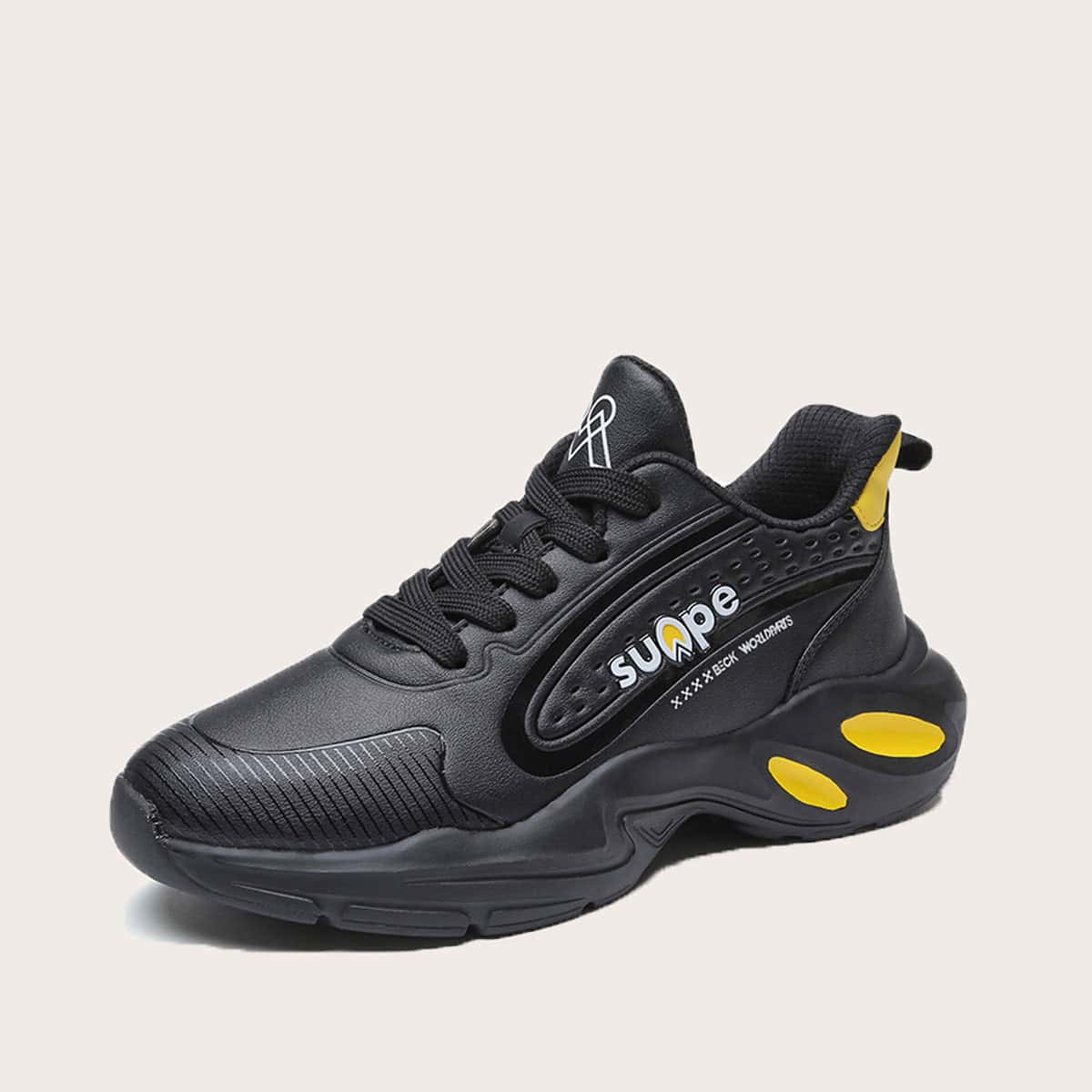 

Letter Graphic Lace-up Front Chunky Sneakers, Black